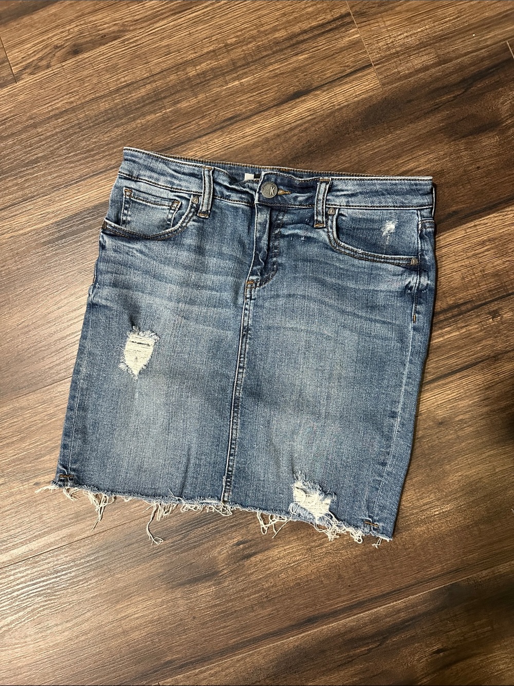 Kut from the Kloth Distressed Blue Denim Mini Skirt